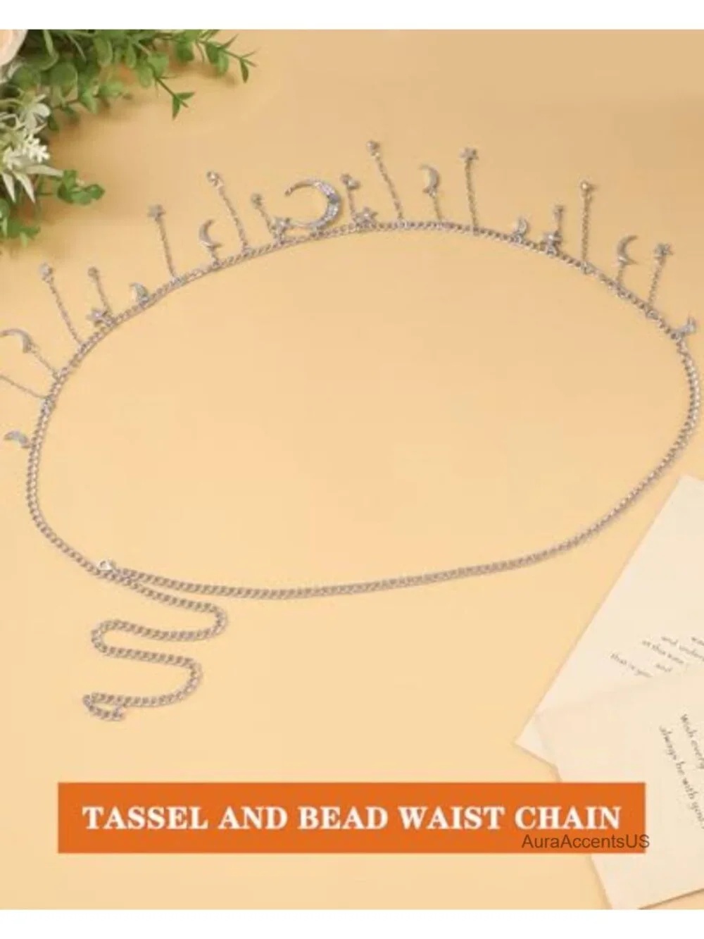 Moon Chain Belt with Star Tassel, Bohemian Waist Chain, Lobster Clasp